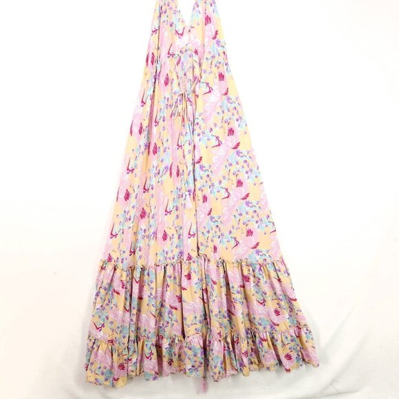 Raga By Anthropology Maxi Dress Size Medium Tiered Open Back Floral Boho - Picture 9 of 15